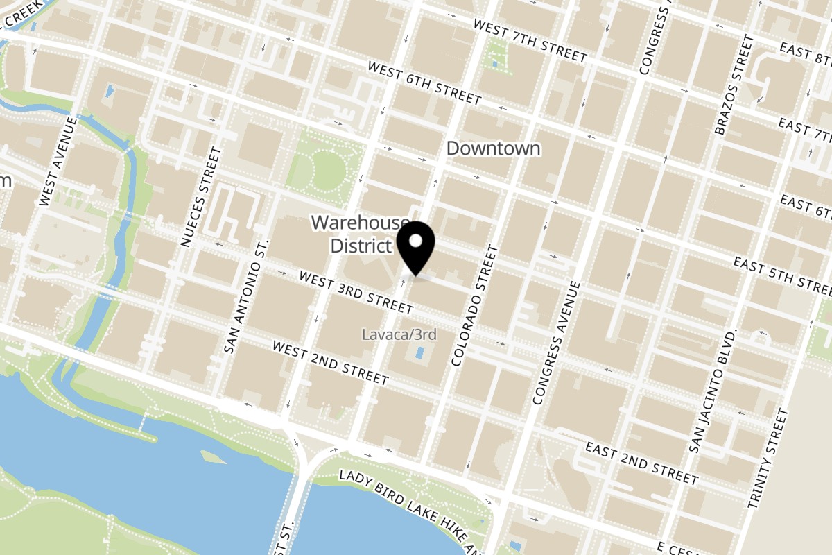 Map showing the location of DeSano Pizzeria Napoletana Downtown Austin on 301 Lavaca St in Austin